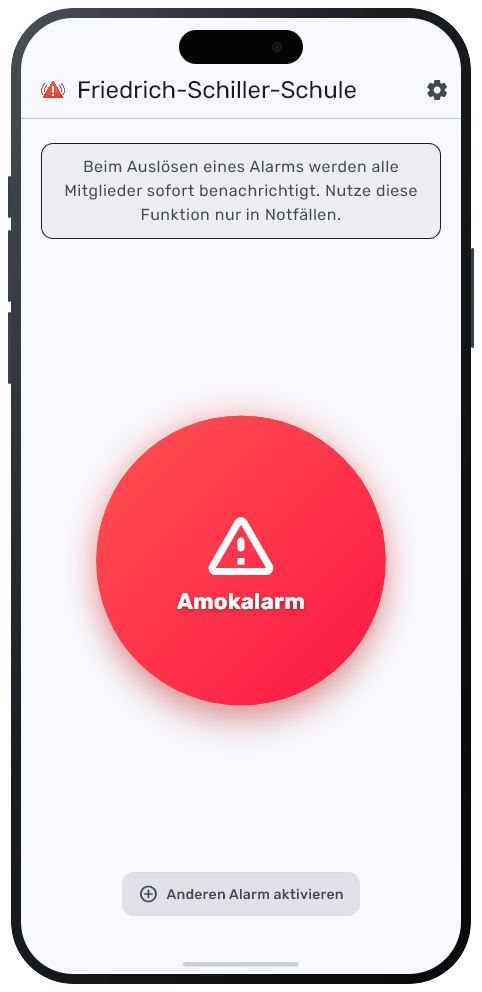 NOKO App bereit zum Auslösen eines Alarms