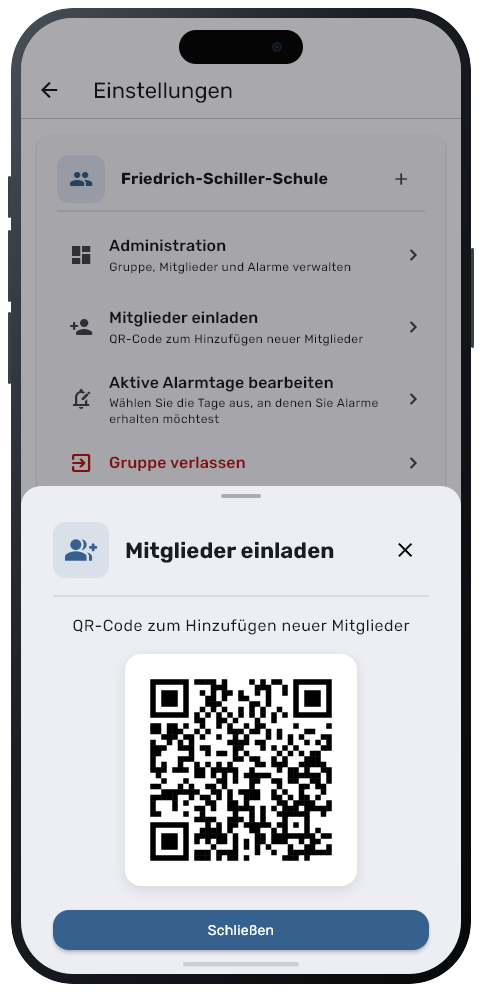 NOKO Einstellungen mit Einladungs-QR-Code im Bottom Sheet